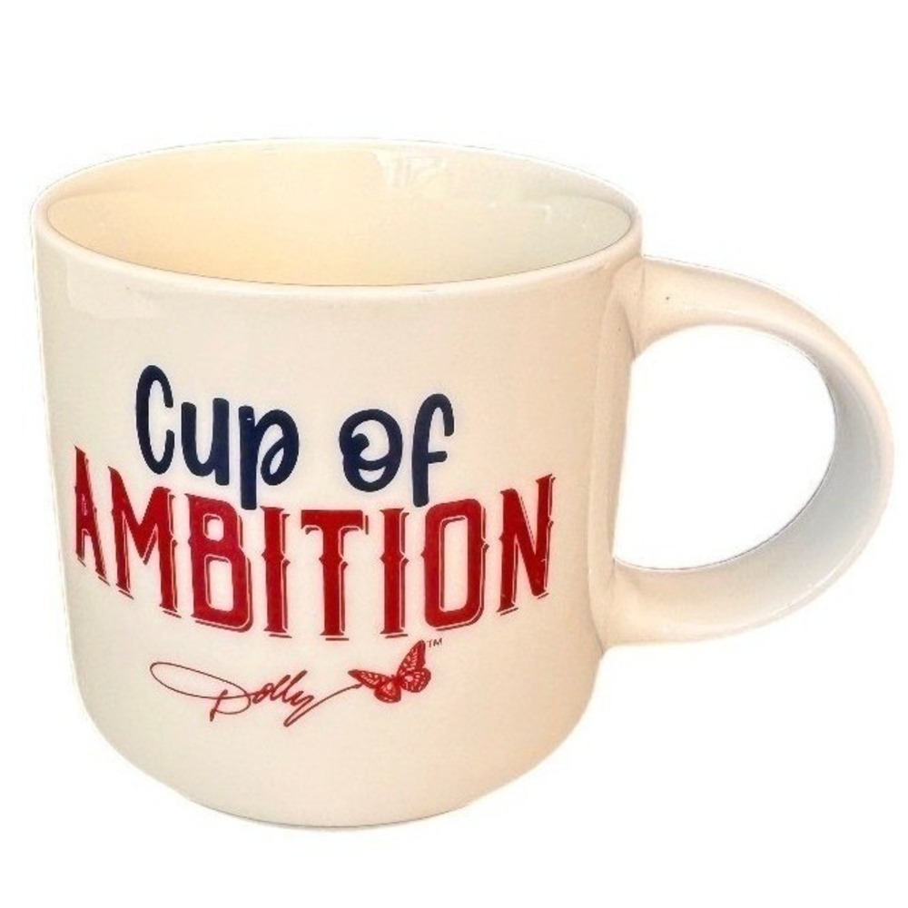 Dolly Parton Cup of Ambition Mug 14oz Cream Butterfly Graphic Coffee Cup